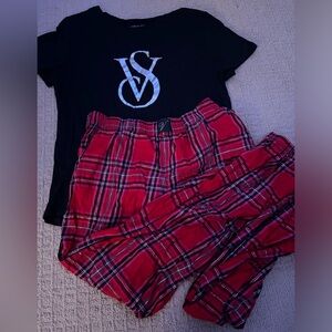 Victoria Secret Flannel Jogger Tee-Jama Set